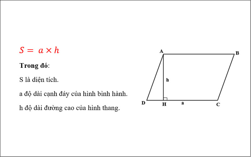 Công thức tính diện tích hình bình hành